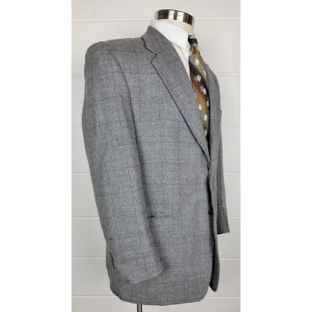 Vtg Chaps Ralph Lauren Alpaca & Wool Gray Windowpane Sport Coat‎ Jacket 42R